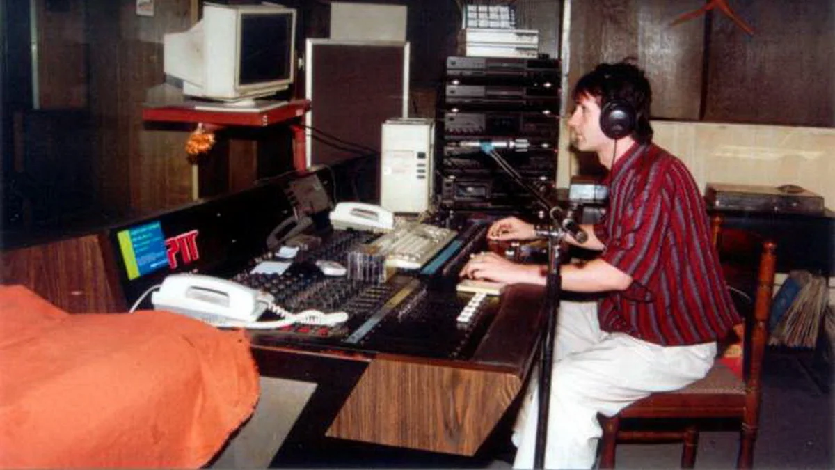 Venci Ristov at the mixing desk, Radio Gevgelija