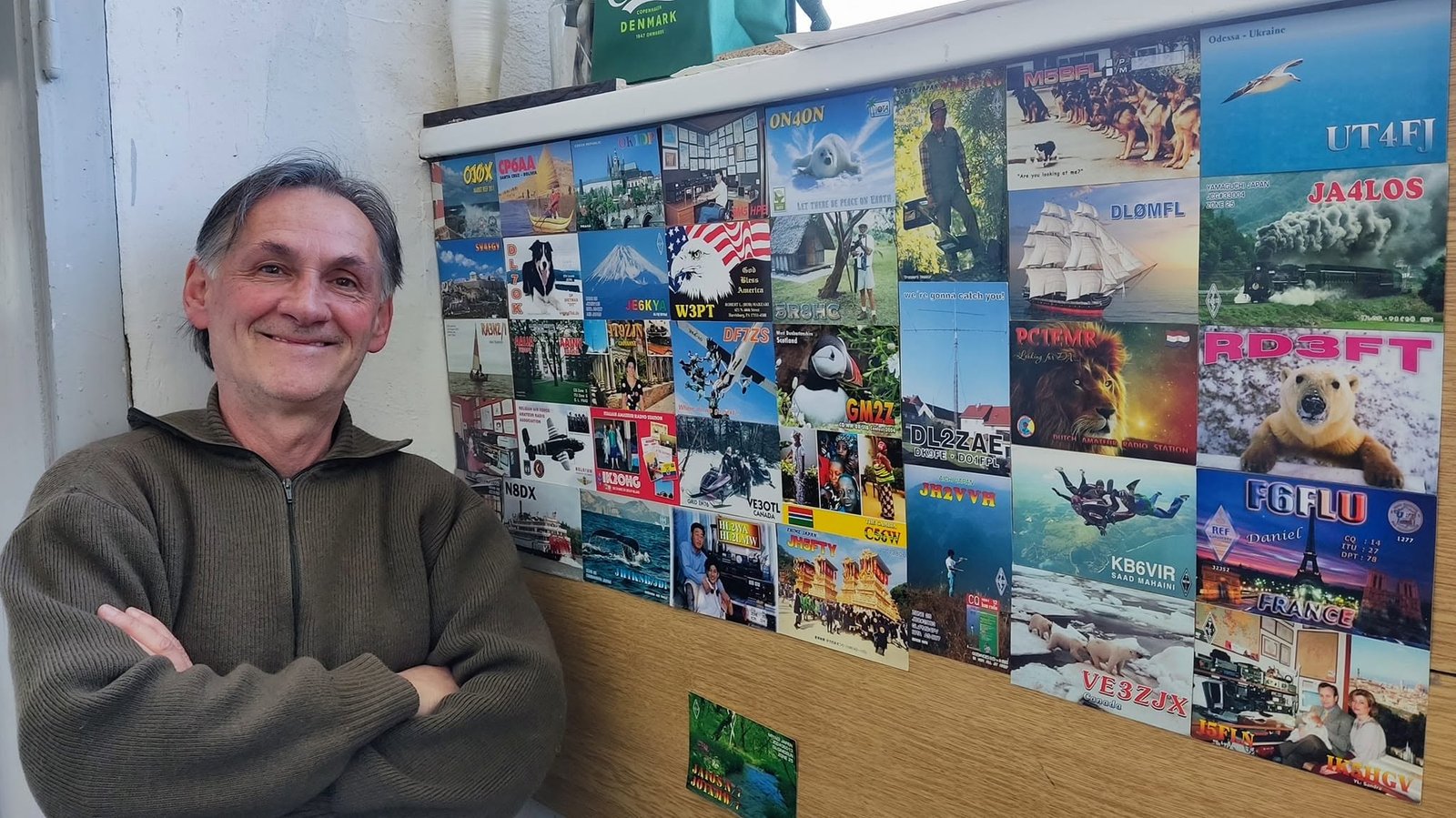 Wall of DXCC QSL cards from around the world