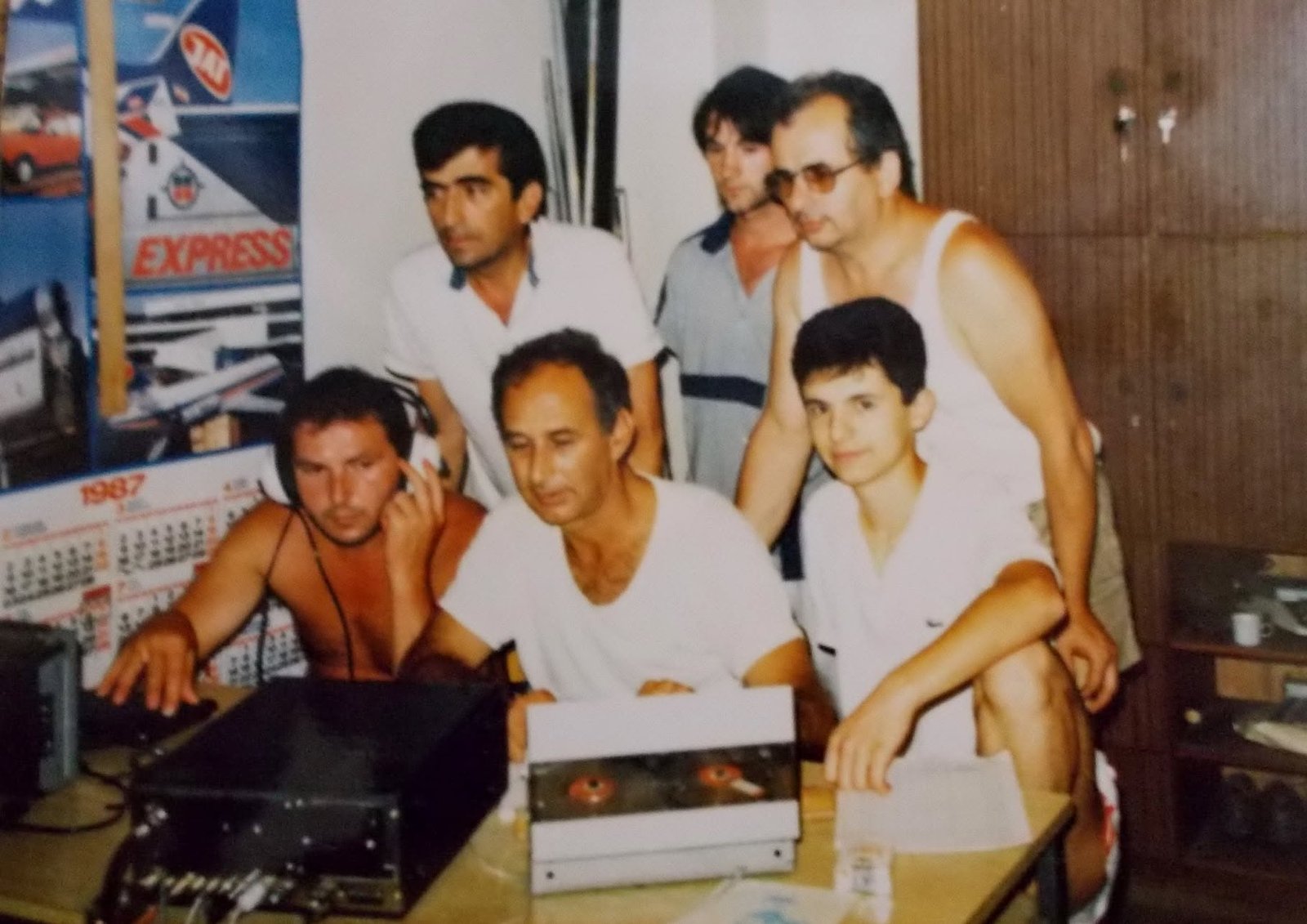 Club members at the radio, 1987